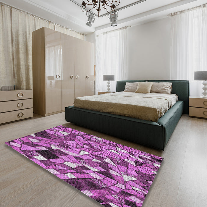 Patterned Violet Purple Modern Rug in a Bedroom, pat678