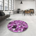 Round Machine Washable Transitional Violet Purple Rug in a Office, wshpat678