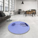 Round Patterned Jeans Blue Rug in a Office, pat679blu