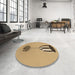 Round Patterned Yellow Orange Rug in a Office, pat679brn