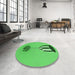 Round Patterned Neon Green Rug in a Office, pat679grn