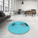 Round Patterned Dark Turquoise Green Rug in a Office, pat679lblu