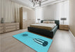 Round Machine Washable Transitional Dark Turquoise Green Rug in a Office, wshpat679lblu