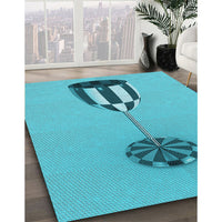 Patterned Dark Turquoise Green Rug, pat679lblu