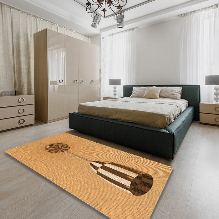 Round Machine Washable Transitional Orange Rug in a Office, wshpat679org