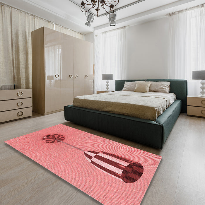 Patterned Red Rug in a Bedroom, pat679rd