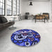 Patterned Medium Slate Blue Rug in a Kitchen, pat68blu