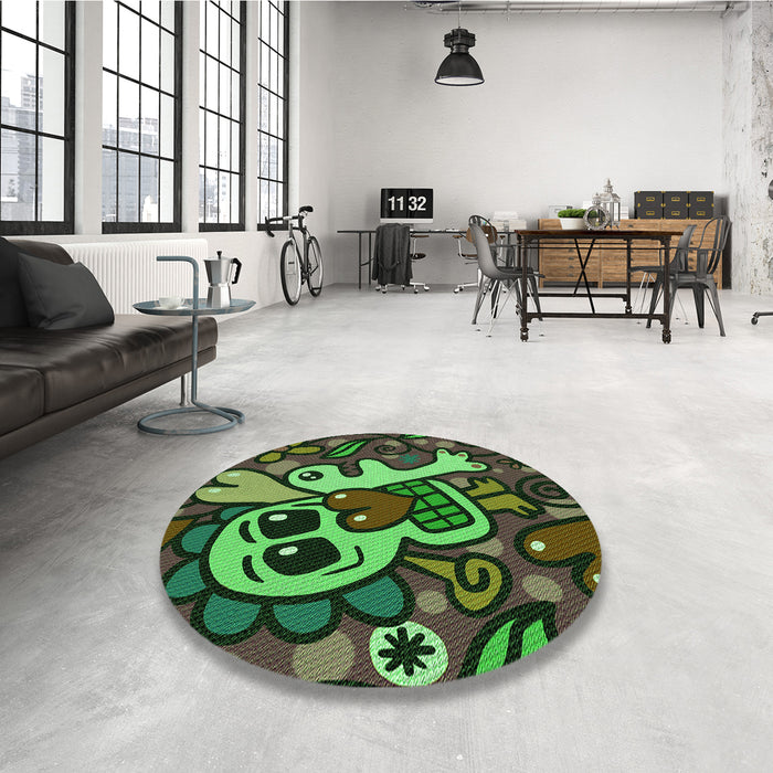 Patterned Dark Forest Green Rug in a Kitchen, pat68grn