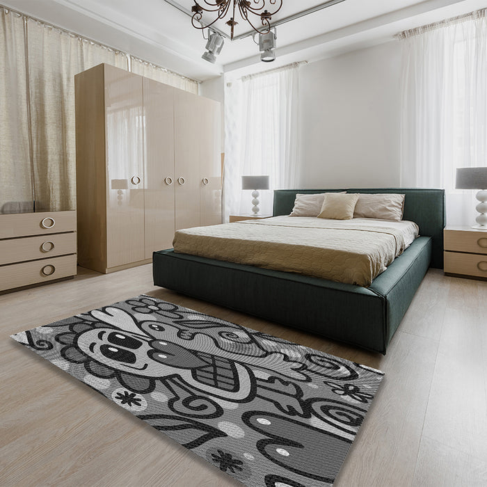 Patterned Gunmetal Gray Rug in a Bedroom, pat68gry