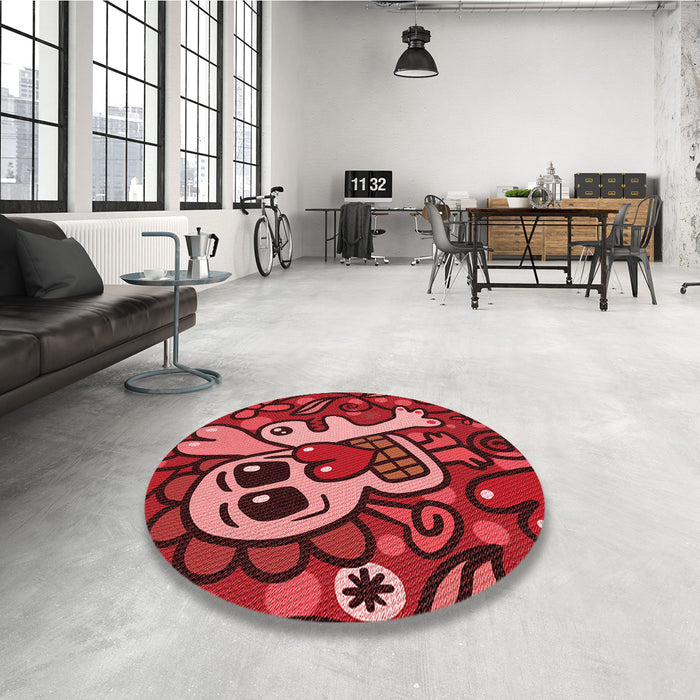 Patterned Tomato Red Rug in a Kitchen, pat68rd