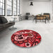 Patterned Tomato Red Rug in a Kitchen, pat68rd