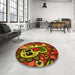 Round Patterned Crimson Red Rug in a Office, pat68yw