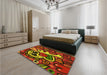 Patterned Crimson Red Rug in a Bedroom, pat68yw