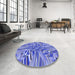 Round Patterned Jeans Blue Rug in a Office, pat680blu