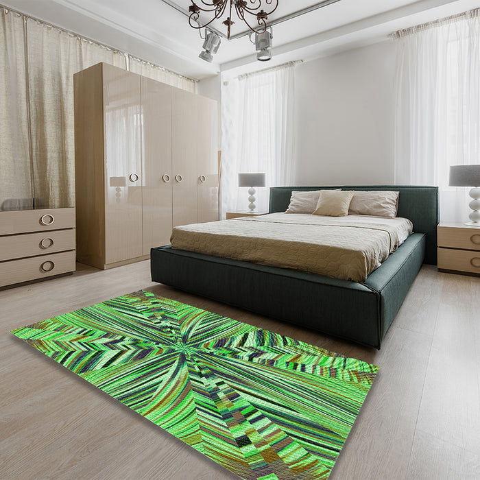 Patterned Green Rug in a Bedroom, pat680grn