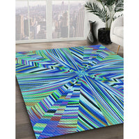 Patterned Turquoise Green Rug, pat680lblu