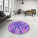 Round Patterned Blue Violet Purple Rug in a Office, pat680pur