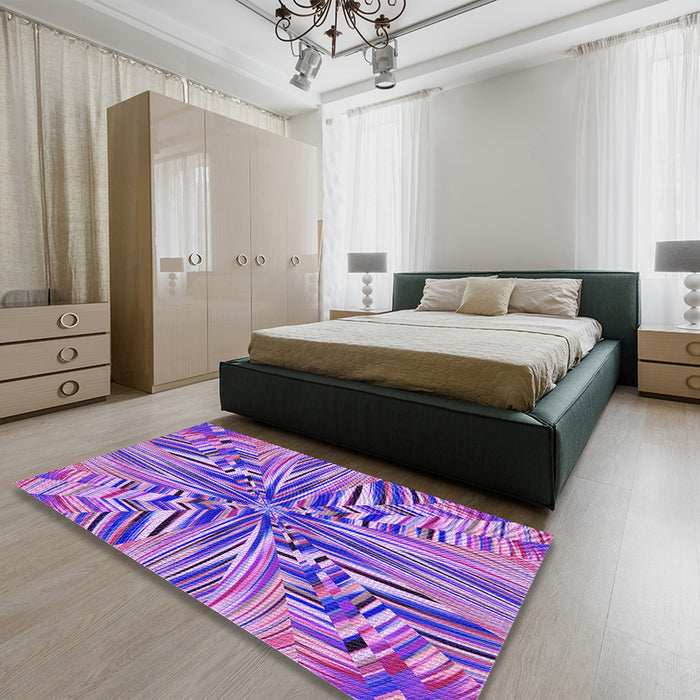 Patterned Blue Violet Purple Rug in a Bedroom, pat680pur