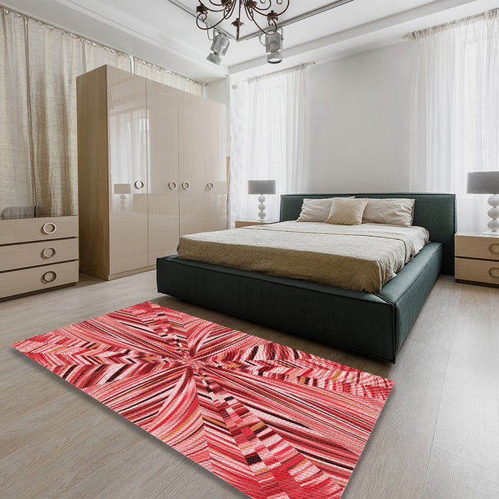 Patterned Red Rug in a Bedroom, pat680rd