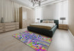 Patterned Bright Purple Modern Rug in a Bedroom, pat680