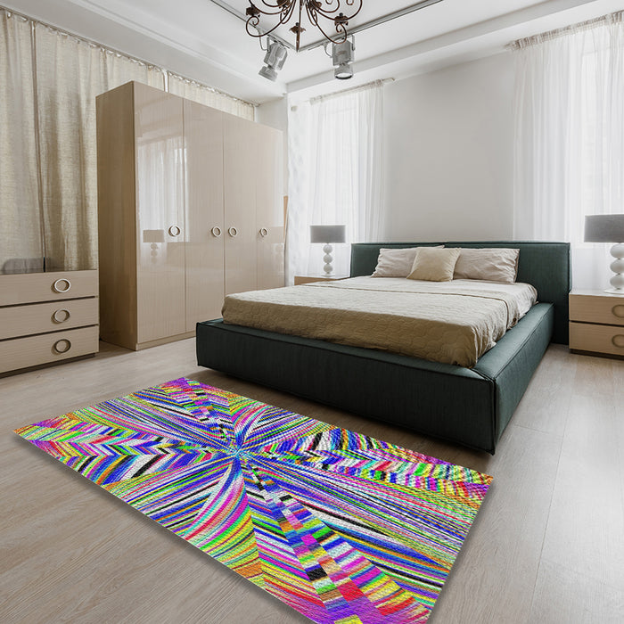 Patterned Bright Purple Modern Rug in a Bedroom, pat680