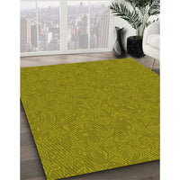 Patterned Dark Yellow Green Rug, pat682yw