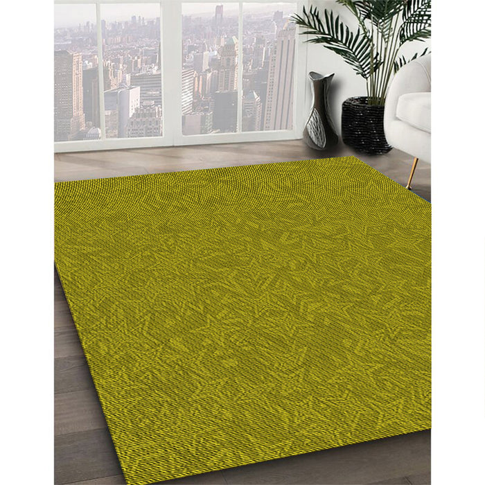Patterned Dark Yellow Green Rug in Family Room, pat682yw