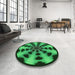 Round Patterned Dark Forest Green Rug in a Office, pat683grn