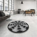 Round Patterned Midnight Gray Rug in a Office, pat683gry