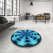 Round Patterned Deep Teal Green Rug in a Office, pat683lblu