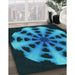 Patterned Deep Teal Green Rug in Family Room, pat683lblu