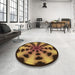 Round Patterned Red Rug in a Office, pat683org