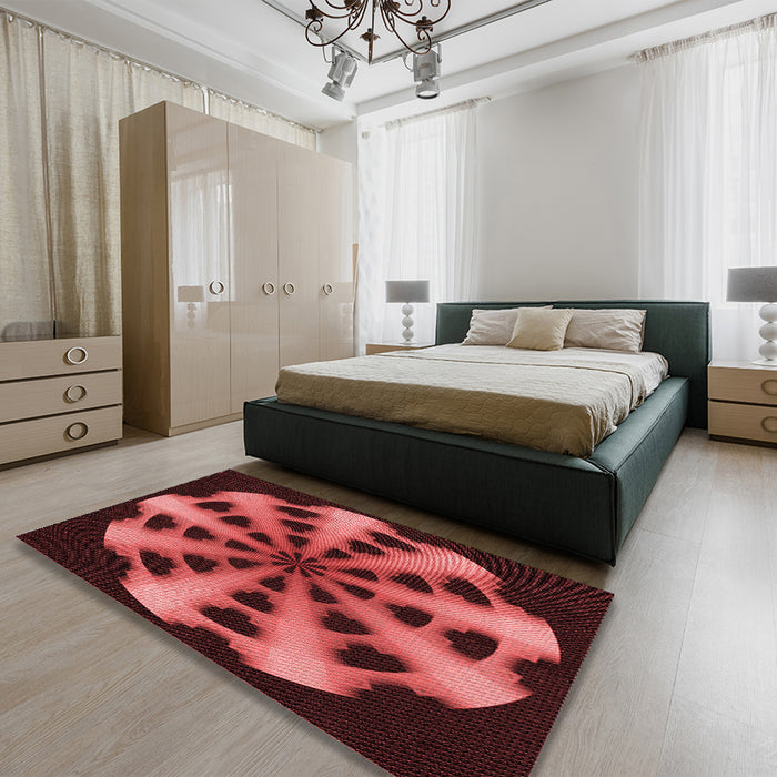 Round Machine Washable Transitional Red Rug in a Office, wshpat683rd