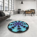 Round Patterned Mid Gray Novelty Rug in a Office, pat683