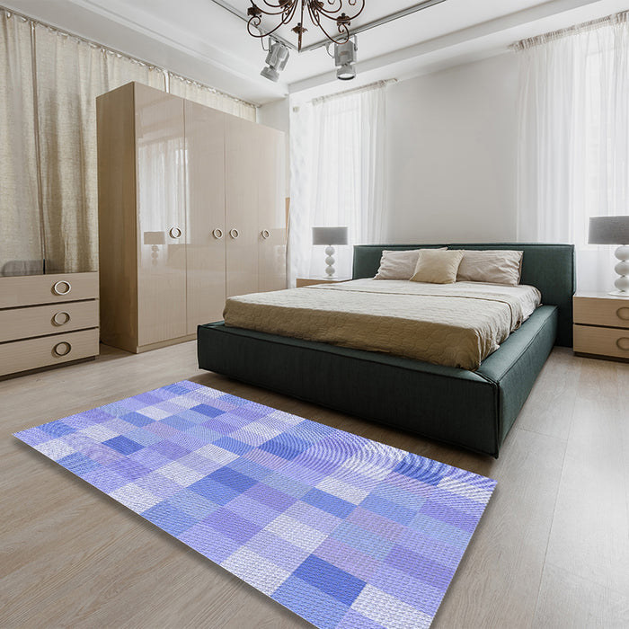 Patterned Light Slate Blue Rug in a Bedroom, pat684blu