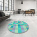 Round Patterned Koi Blue Rug in a Office, pat684lblu