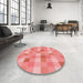 Round Patterned Light Salmon Pink Rug in a Office, pat684rd