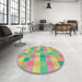 Round Patterned Copper Red Pink Novelty Rug in a Office, pat684