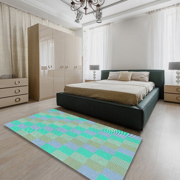 Round Machine Washable Transitional Turquoise Green Rug in a Office, wshpat685lblu