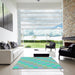 Square Patterned Turquoise Green Rug in a Living Room, pat685lblu