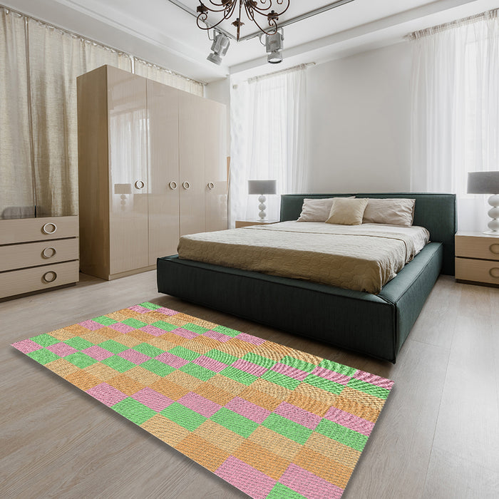 Machine Washable Transitional Green Rug in a Bedroom, wshpat685