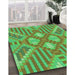 Patterned Neon Green Rug in Family Room, pat686grn