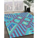 Machine Washable Transitional Bright Turquoise Blue Rug in a Family Room, wshpat686lblu