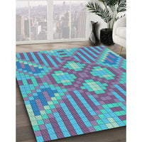 Patterned Bright Turquoise Blue Rug, pat686lblu