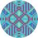 Square Patterned Bright Turquoise Blue Rug, pat686lblu