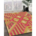 Patterned Yellow Rug in Family Room, pat686org
