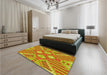 Patterned Orange Red Orange Rug in a Bedroom, pat686yw