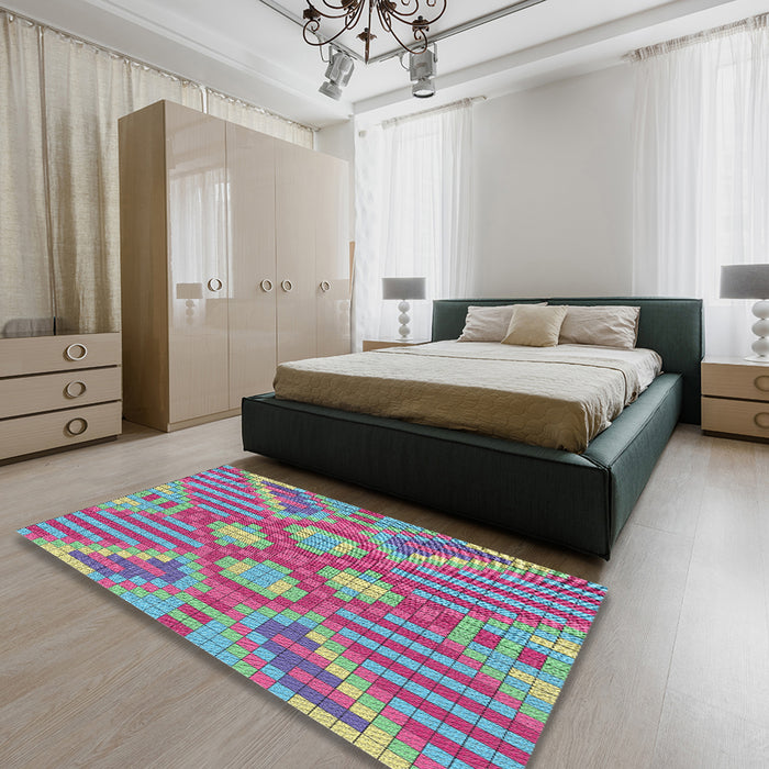 Patterned AquaMarine Green Novelty Rug in a Bedroom, pat686