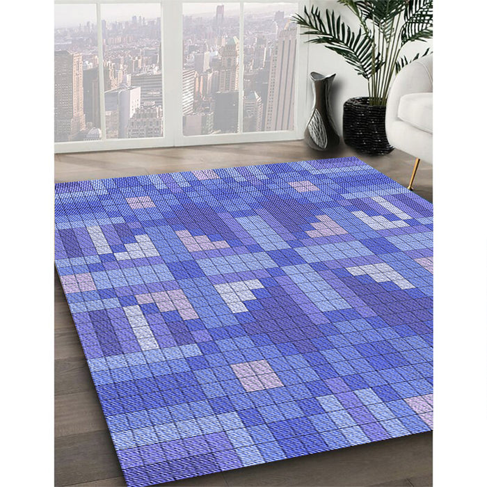 Patterned Sky Blue Rug in Family Room, pat687blu