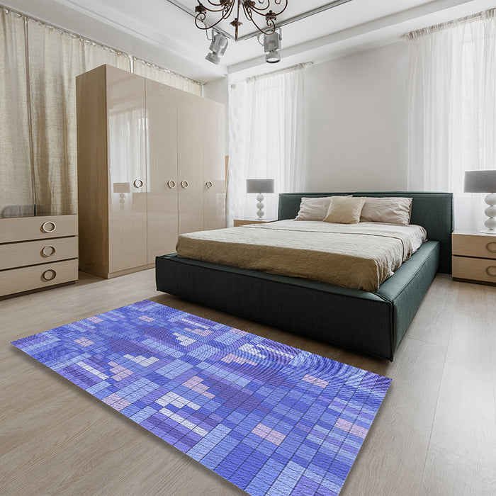 Patterned Sky Blue Rug in a Bedroom, pat687blu